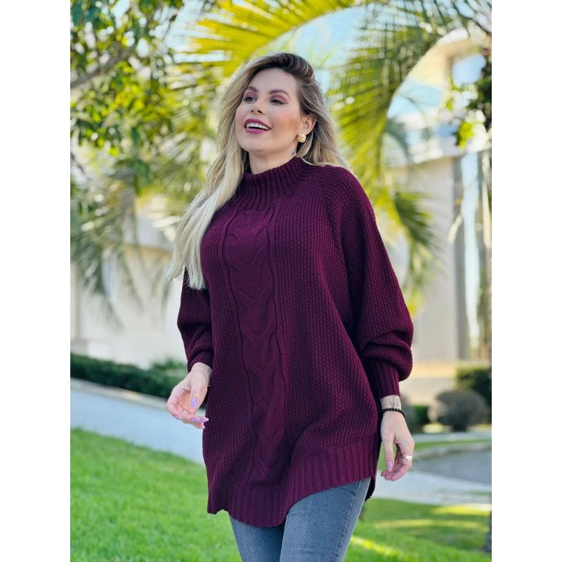 Blusa PLUS SIZE poncho blusão lã 48 a 54 tricot tricô - Imagem 3