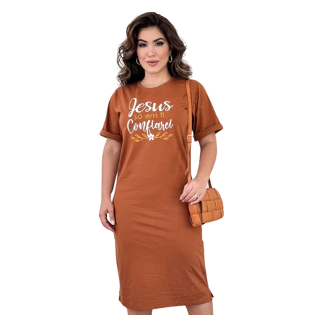 Vestido Feminino Midi Gospel Leão Gola Redonda - Imagem 5