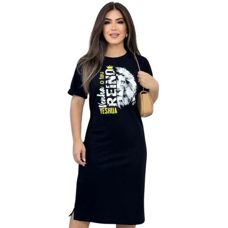 Vestido Feminino Midi Gospel Leão Gola Redonda - Imagem 6