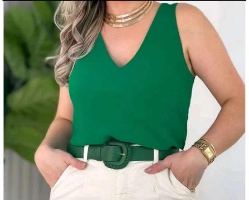 Blusa Regata Feminina Alça Larga Tecido Duna