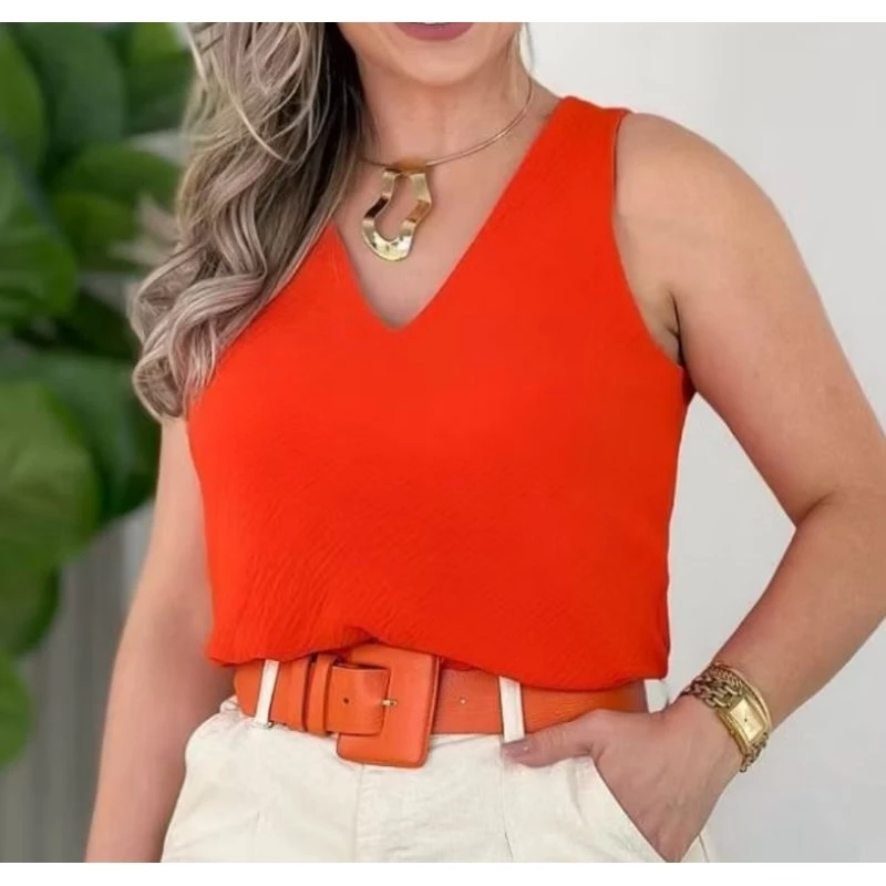 Blusa Regata Feminina Alça Larga Tecido Duna