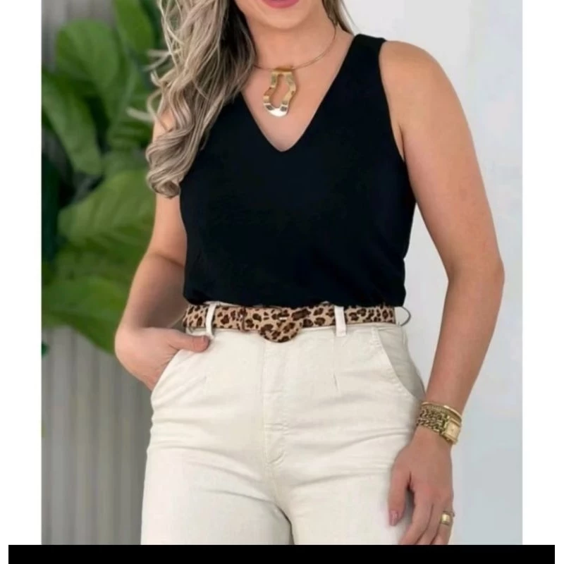 Blusa Regata Feminina Alça Larga Tecido Duna