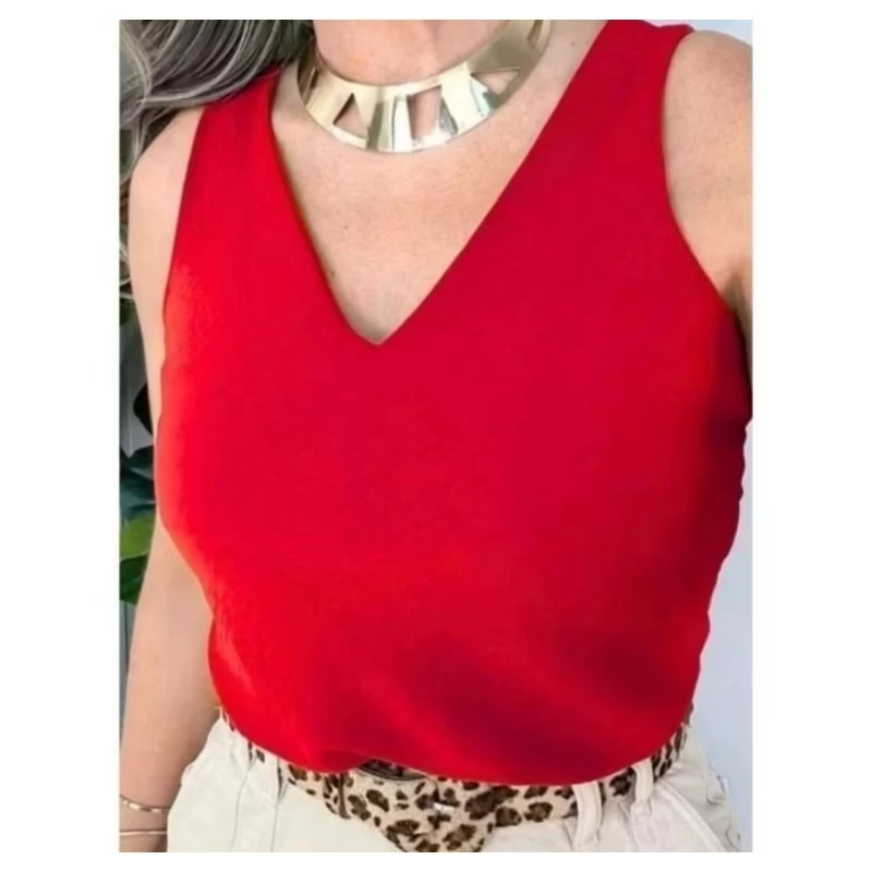 Blusa Regata Feminina Alça Larga Tecido Duna