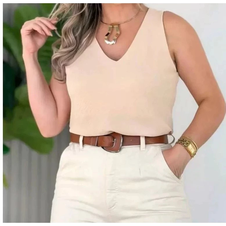 Blusa Regata Feminina Alça Larga Tecido Duna