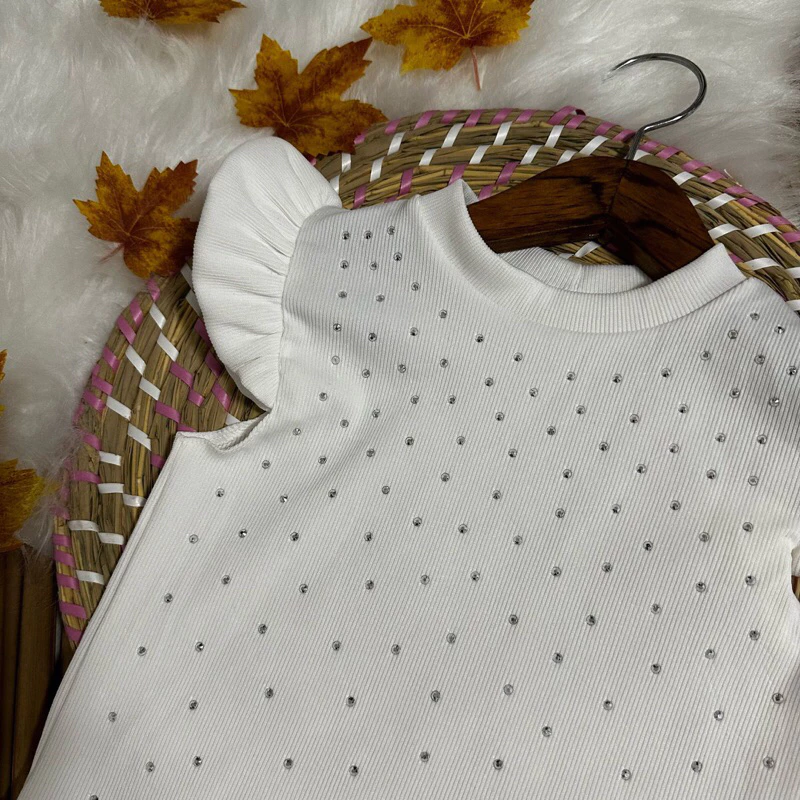 BLUSA INFANTIL MENINAS PEDRARIA MANGA PRINCESA