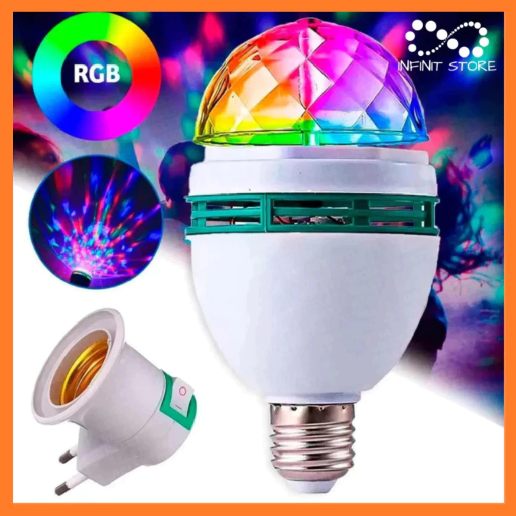 Lâmpada RGB LED Colorido Globo Giratória De Luz Festa
