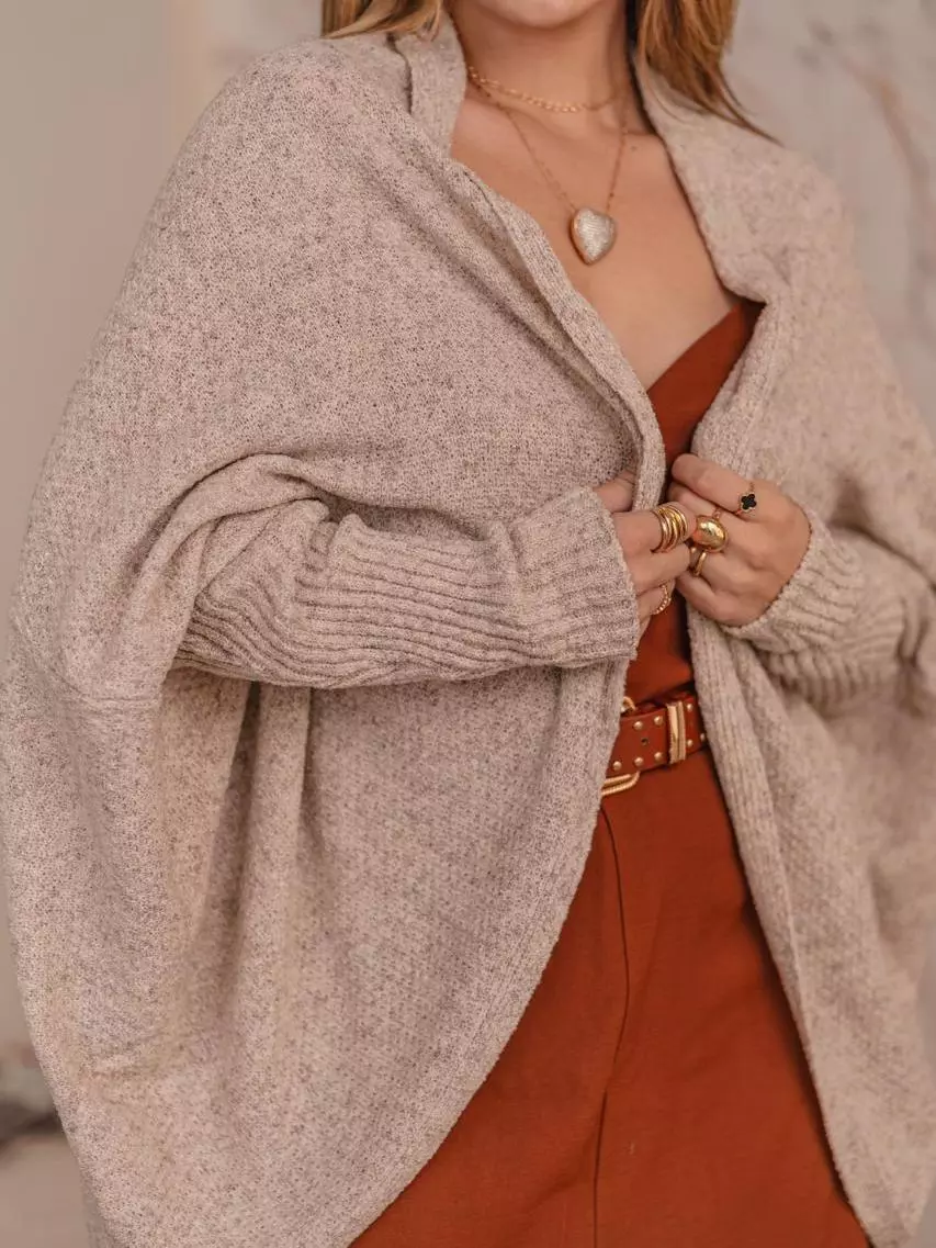 Casaco de Tricot Mousse Quentinho Cardigã Capa Quimono Feminino Liso Despojado - Imagem 3