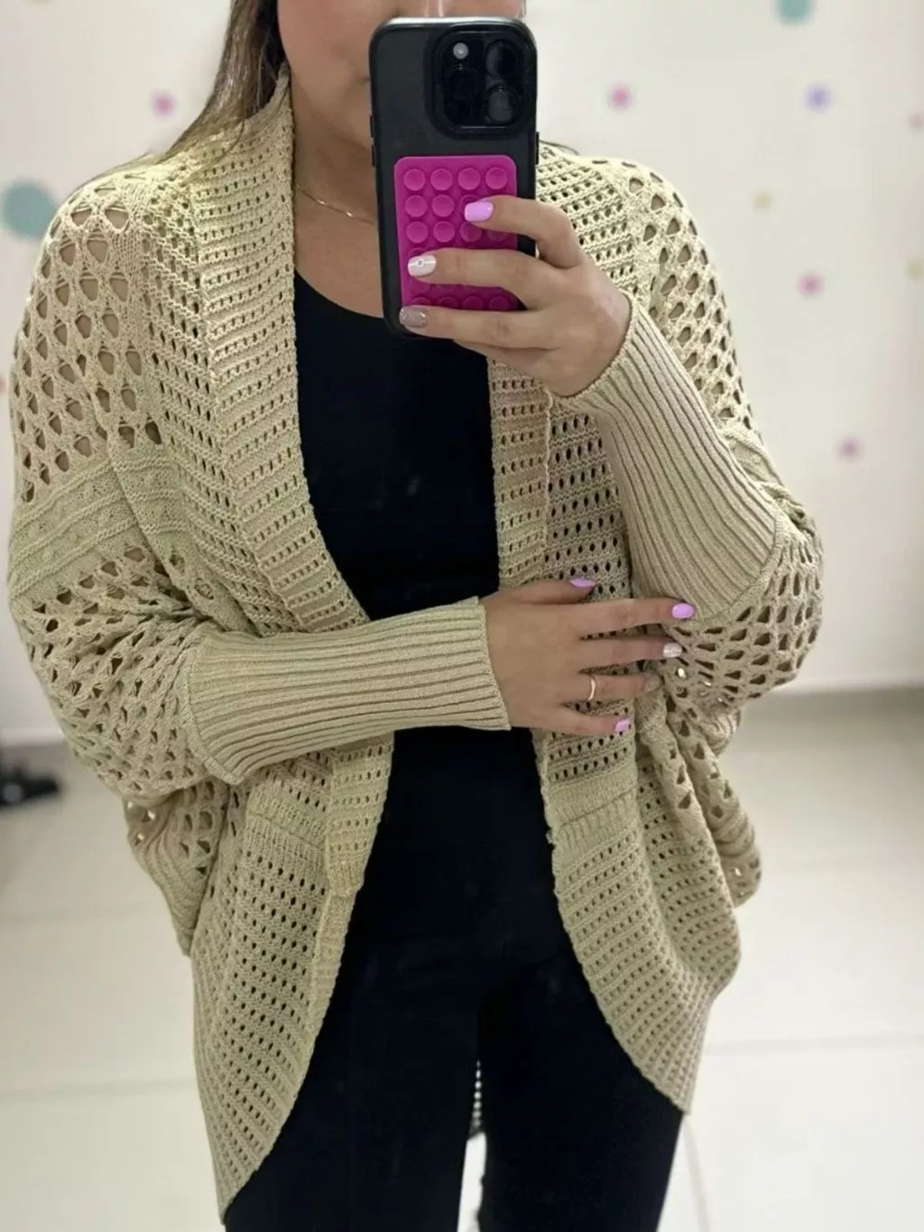 Blusa Capa Feminina Cardigan Crochê Manga Comprida Kimono Tricot Modal - Imagem 3