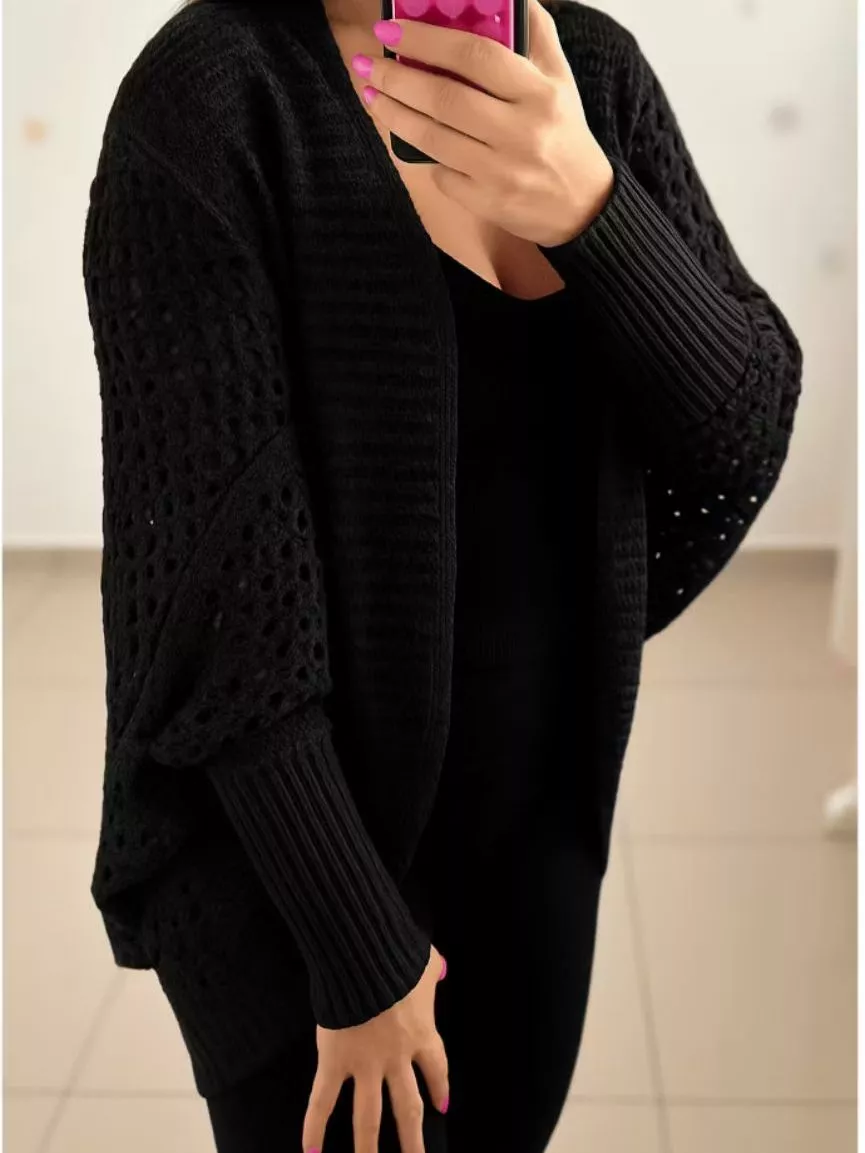 Blusa Capa Feminina Cardigan Crochê Manga Comprida Kimono Tricot Modal - Imagem 2