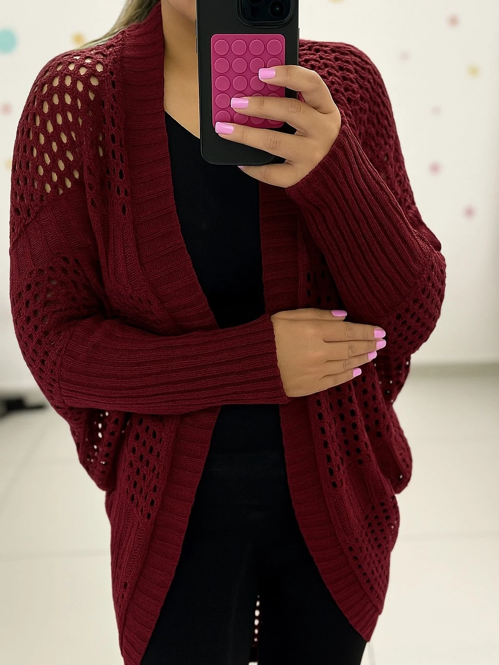 Blusa Capa Feminina Cardigan Crochê Manga Comprida Kimono Tricot Modal