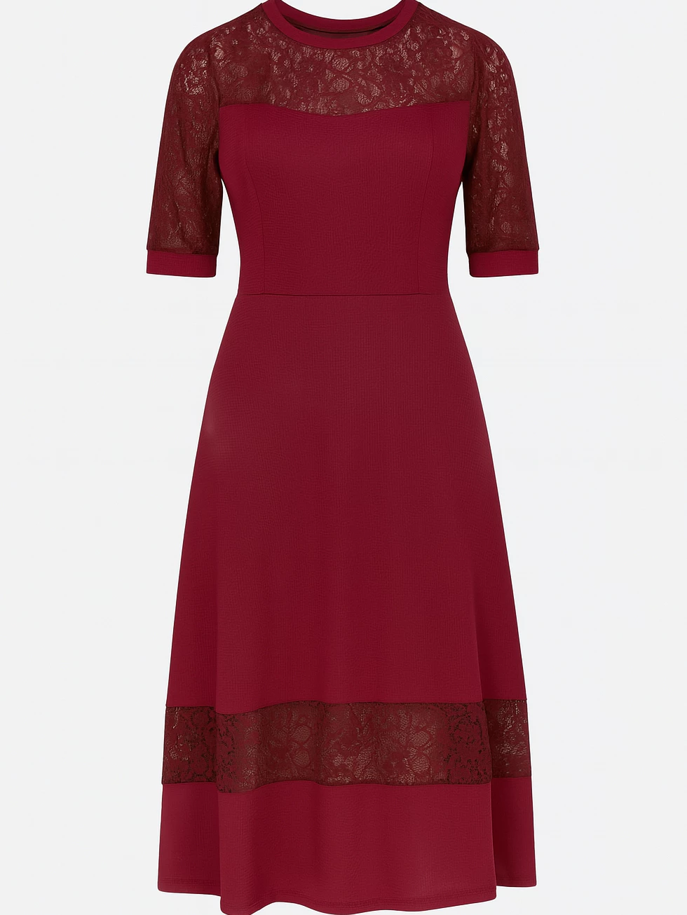 Vestido Mídi Feminino Rodado Renda Manga Clássico Luxo - Imagem 7