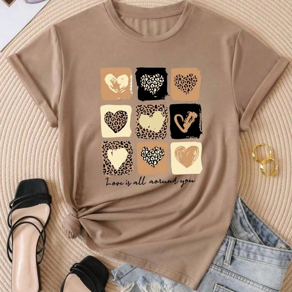 Camiseta T-shirt Love Coração Animal Print Tendencia Babylook 100% Algodão - Imagem 5