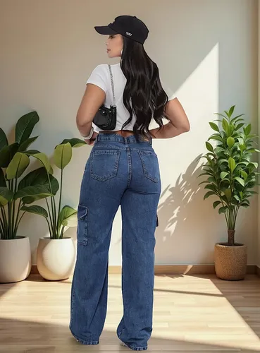 Calça Jeans Feminina Cargo Levanta Bumbum Cintura Alta - Imagem 4