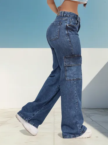 Calça Jeans Feminina Cargo Levanta Bumbum Cintura Alta - Imagem 3