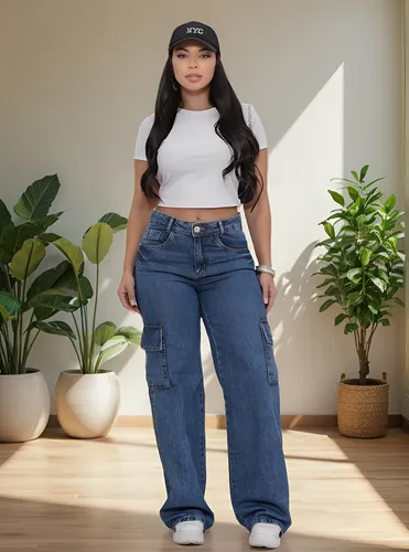 Calça Jeans Feminina Cargo Levanta Bumbum Cintura Alta - Imagem 2