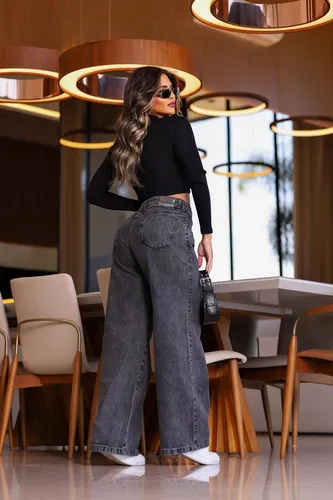 Calça Jeans Feminina Wide Leg Pantalona - Imagem 5