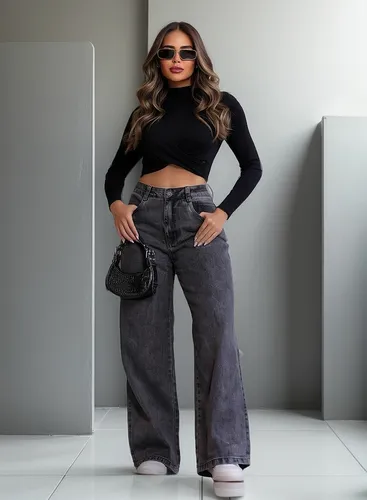 Calça Jeans Feminina Wide Leg Pantalona