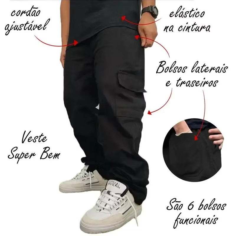 Calça Cargo 6 Bolsos skate Larga - Imagem 8