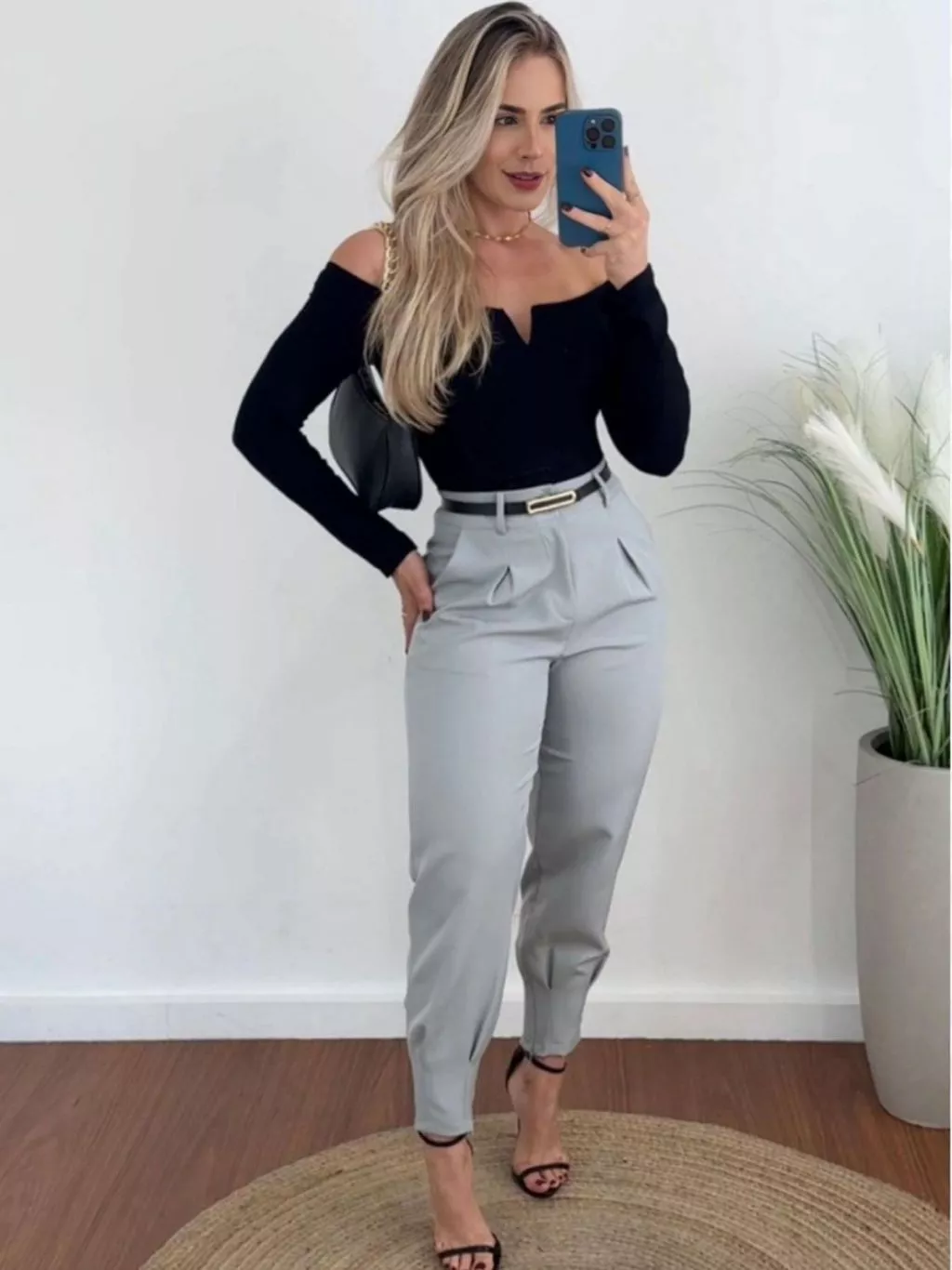 Calça Alfaiataria Feminina Cintura Alta Com Pença Casual e Social