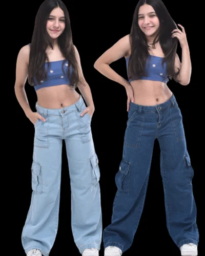 Calça Cargo Jeans Menina blogueirinha Juvenil 10 ao 16 anos com bolsos laterais premium