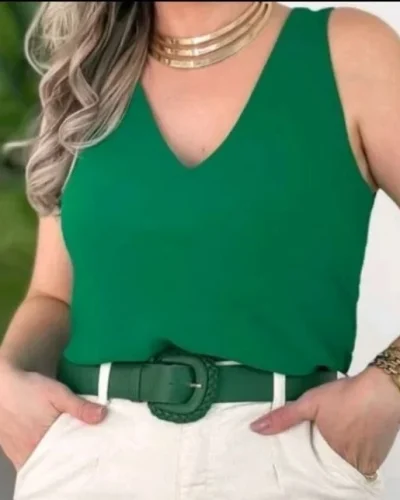 Blusa Regata Feminina Alça Larga Tecido Duna