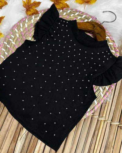 BLUSA INFANTIL MENINAS PEDRARIA MANGA PRINCESA